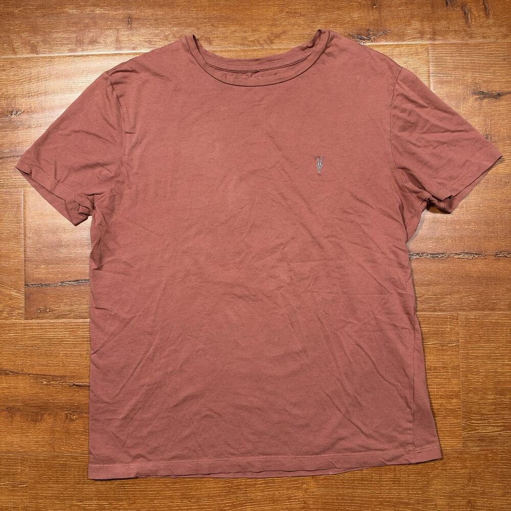 All Saints T Shirt Mens M Maroon Short Sleeve Crew Neck Tonic Cotton City Casual